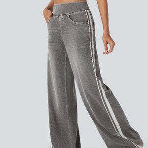 NWT Halara Flex™ High Waisted Stripe Wide Leg Flowy Washed Casual Jeans w/Pocket